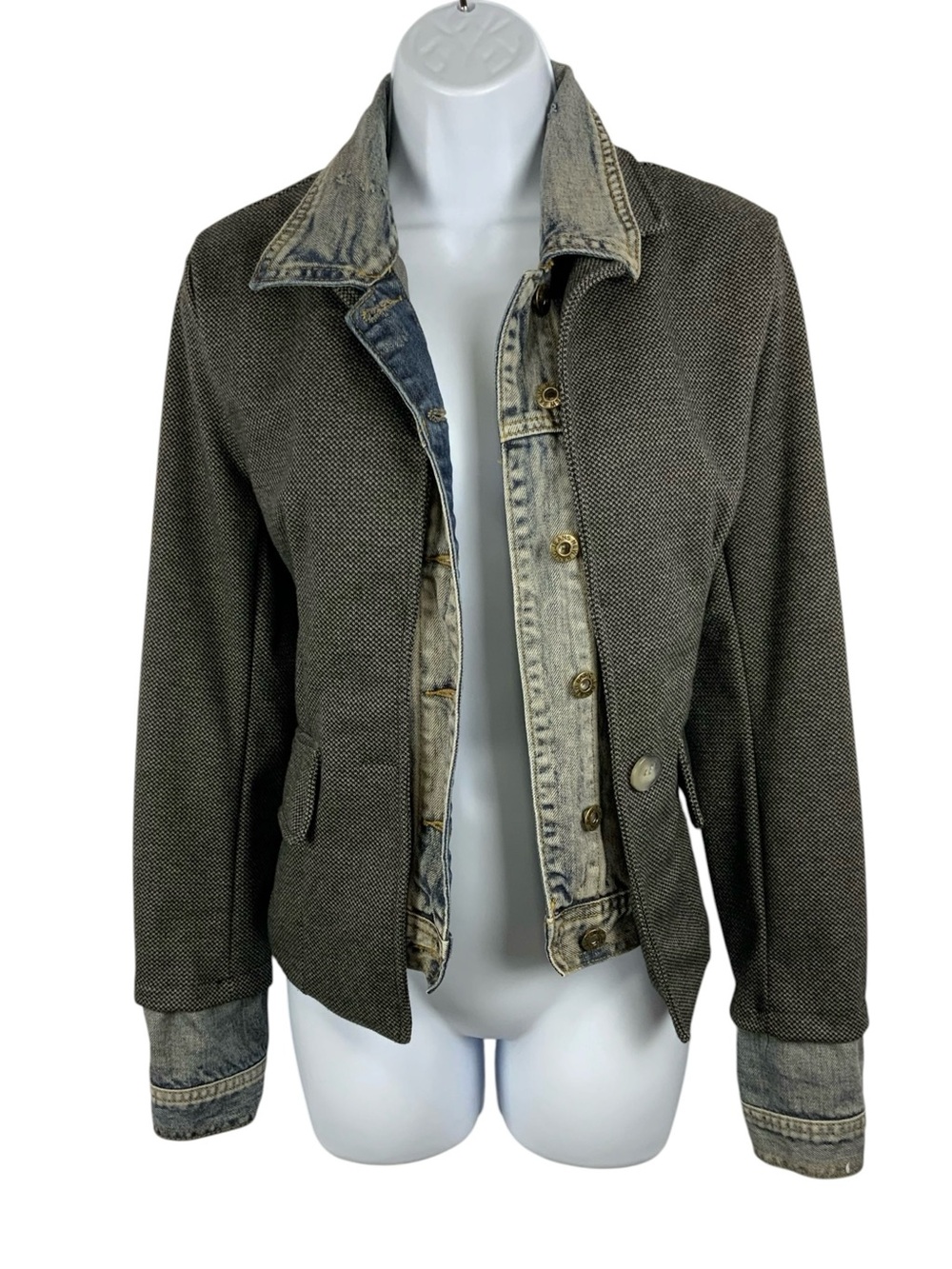 Baci Black/Gray Mixed Media Denim Blazer Jacket